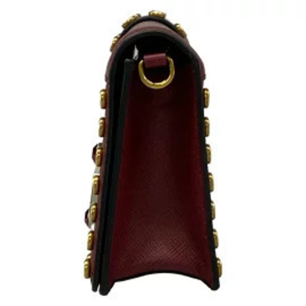 Prada clutch bag studs rhinestones Burgundy Red gold